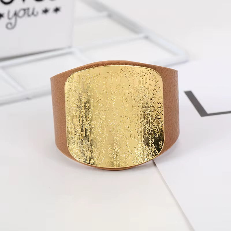 bracelet large en alliage d argent et imitation cuir pour femme