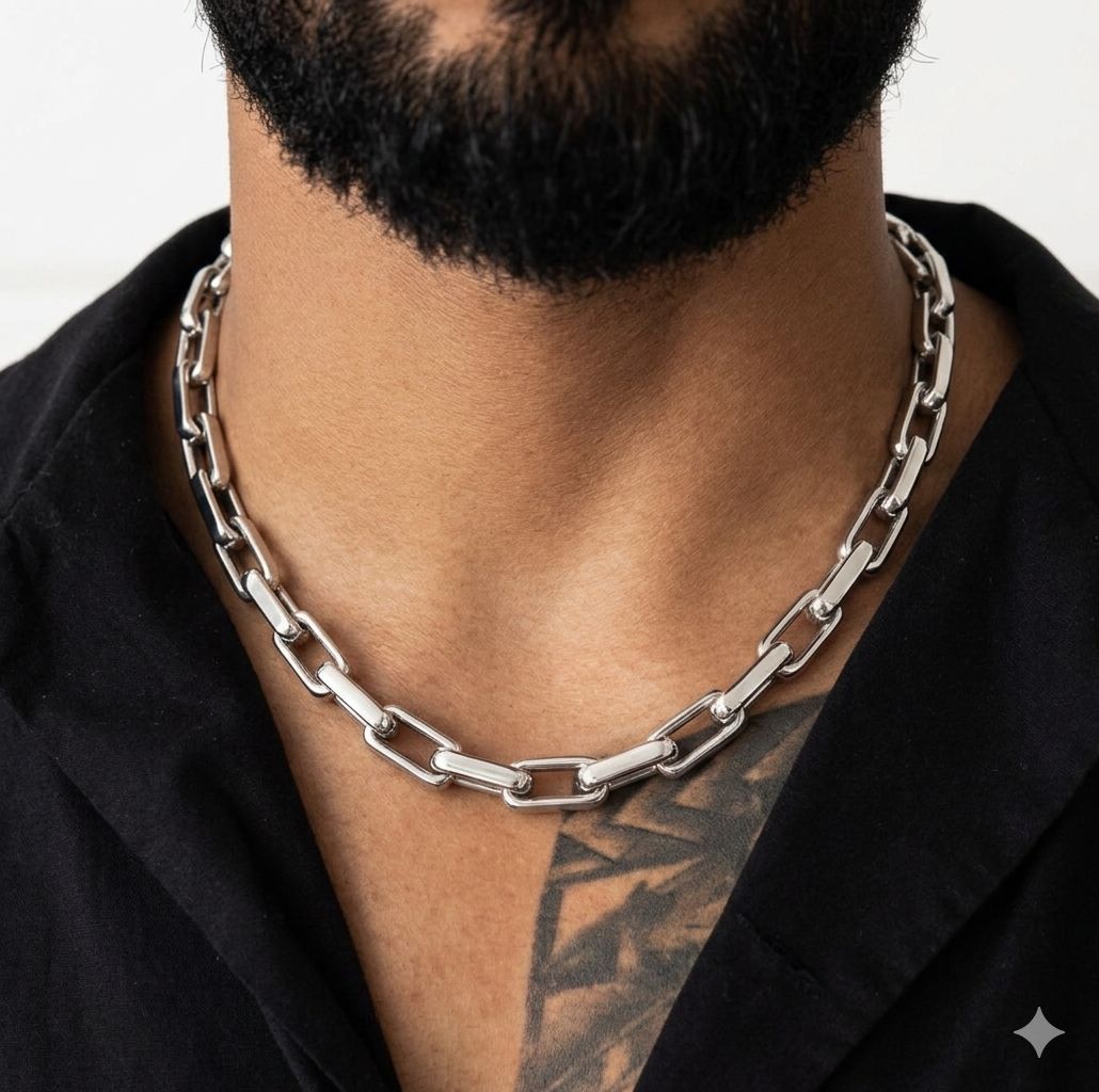 Collier à maillons carrés en acier inoxydable
