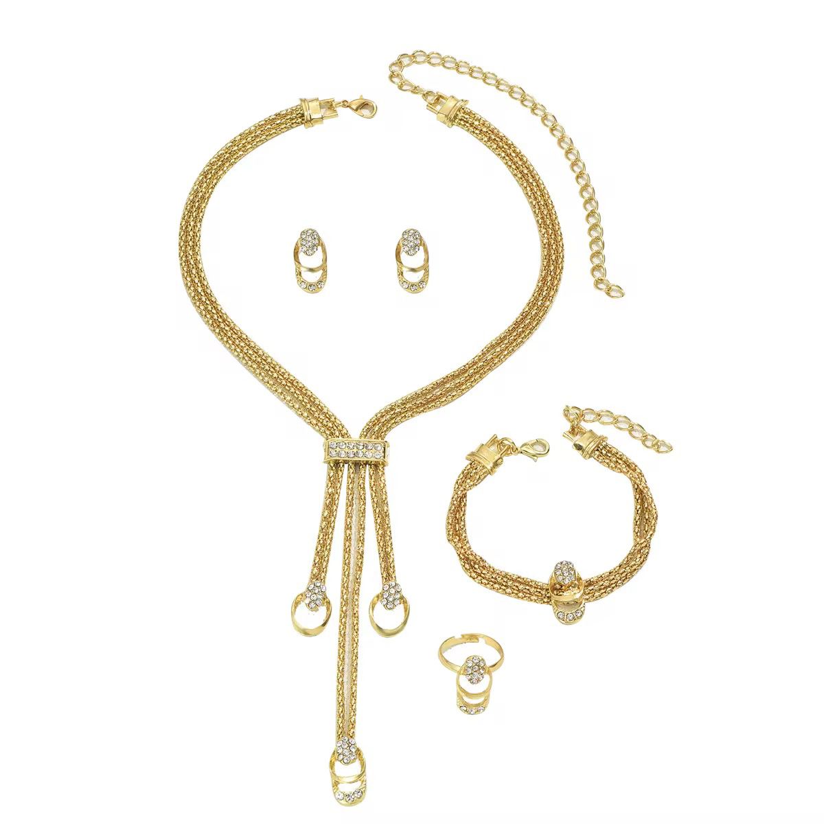 Europe et les États-Unis mode chaude ensemble de bijoux en cristal exagéré créatif mariée collier boucles d'oreilles quatre