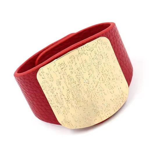 bracelet large en alliage d argent et imitation cuir pour femme