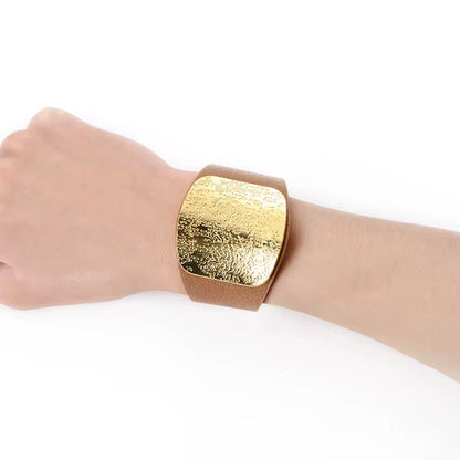 bracelet large en alliage d argent et imitation cuir pour femme