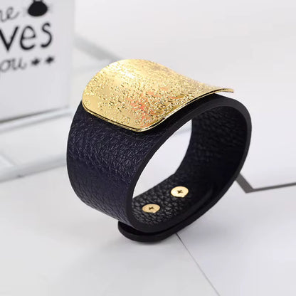 bracelet large en alliage d argent et imitation cuir pour femme