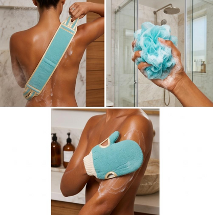 Gants exfoliants pour le bain, nettoyage du visage, gants de gommage corporel, gants exfoliants, couvre-douche, ensemble de bain trois pièces