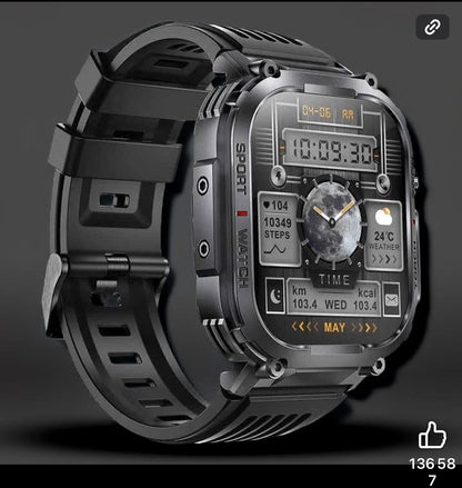 Montre connectée S320B pour homme, écran TFT 2,02 pouces, fonction lampe torche, forme carrée, sport, fitness, compatible iOS et Android