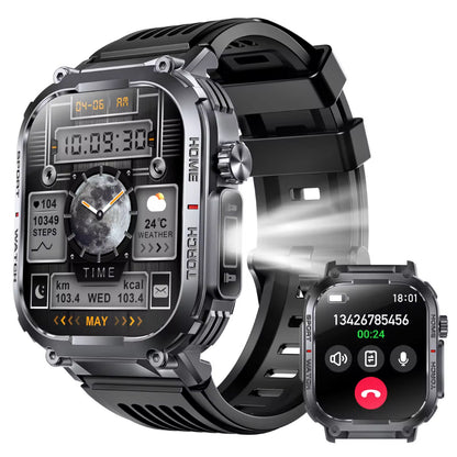 Montre connectée S320B pour homme, écran TFT 2,02 pouces, fonction lampe torche, forme carrée, sport, fitness, compatible iOS et Android