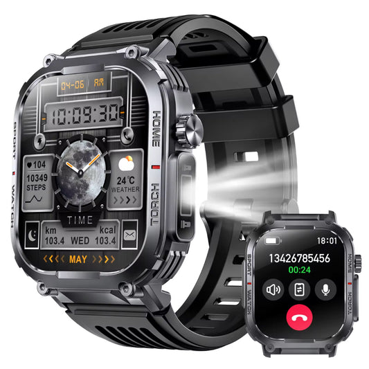 Montre connectée S320B pour homme, écran TFT 2,02 pouces, fonction lampe torche, forme carrée, sport, fitness, compatible iOS et Android