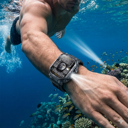 Montre connectée S320B pour homme, écran TFT 2,02 pouces, fonction lampe torche, forme carrée, sport, fitness, compatible iOS et Android