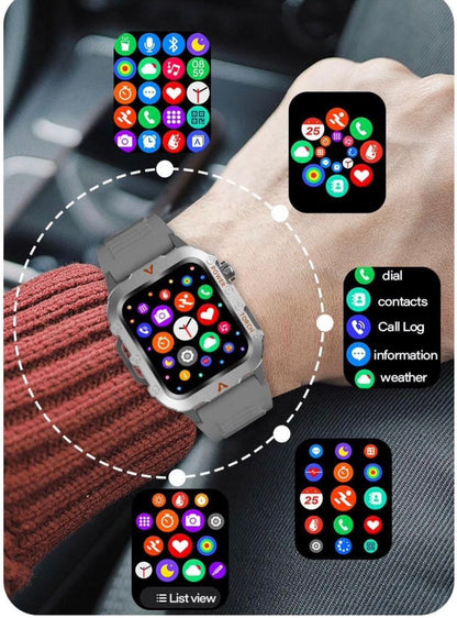 Montre connectée de sport de plein air pour hommes et femmes Connexion à un bouton Nouvelle appels BT Écran tactile Assistant vocal Bande intelligente carrée