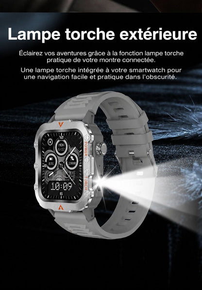 Montre connectée de sport de plein air pour hommes et femmes Connexion à un bouton Nouvelle appels BT Écran tactile Assistant vocal Bande intelligente carrée