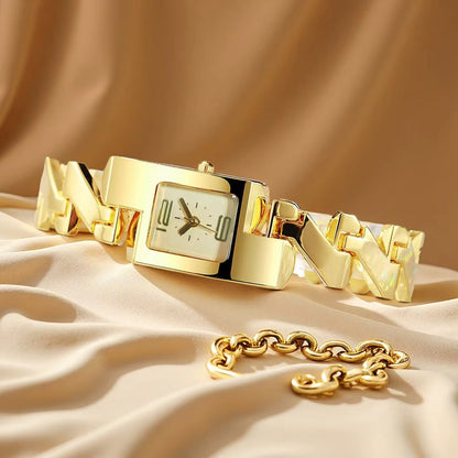 Montre carrée de luxe en acier pour femme avec cadran en verre Design Wave Curve Display 16mm Alloy Case and Band Style personnalisé