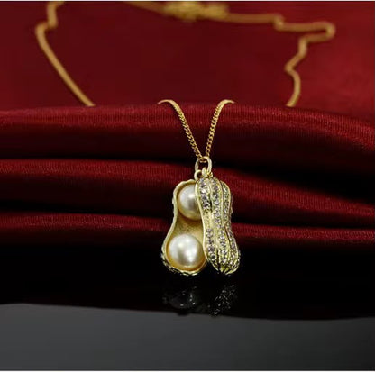 Collier tendance avec pendentif perle et cacahuète, chaîne simple en acier inoxydable motif vague d'eau