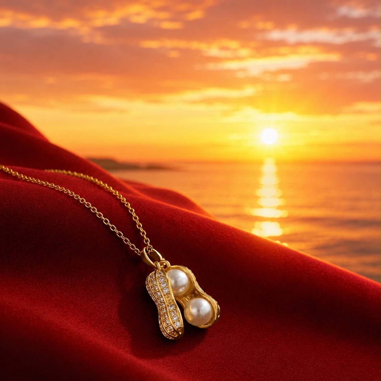 Collier tendance avec pendentif perle et cacahuète, chaîne simple en acier inoxydable motif vague d'eau