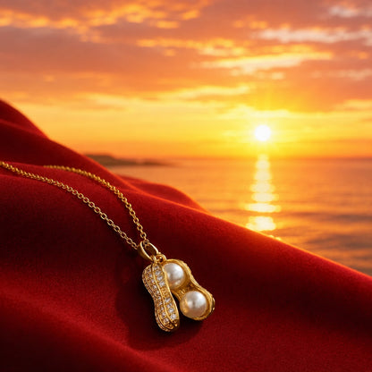 Collier tendance avec pendentif perle et cacahuète, chaîne simple en acier inoxydable motif vague d'eau